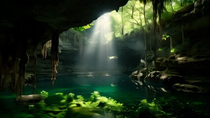 Wall Mural - mayan cenotes in the yucatan peninsula, near tulum mexico, stunning scenic landscape, generative ai