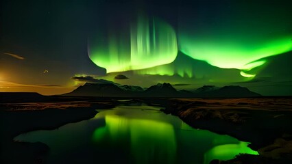 Wall Mural - northern lights, aurora borealis, iceland, north pole, solar storm, green curtain, stunning scenic l
