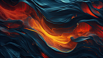 Sticker - Abstract background, abstract 3d painting with color bubble swirls, in the style of voxel art, dark cyan and orange, wavy lines and organic shapes.