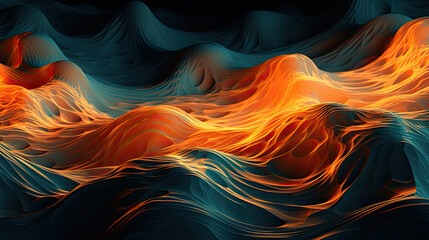 Poster - Abstract background, abstract 3d painting with color bubble swirls, in the style of voxel art, dark cyan and orange, wavy lines and organic shapes.