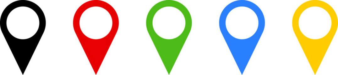 Poster - black red green blue yellow location pointer pin or you are here marker hotspot symbol sign icon set