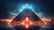 pyramid with smoking lights on the sides,warm sci-fi viewed from above 3d generative ai