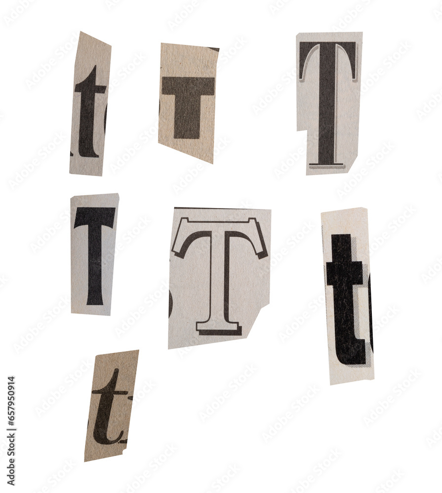 T Ransom Font Ransom letter font T from printout magazine cutout, collage element for ...