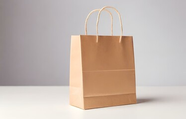  Paper package mock up concept. Beige shopping bag mockup isolated on white background. Generative ai