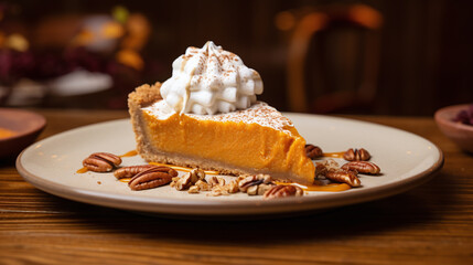 Wall Mural - A slice of pumpkin pie fall autumn menu 