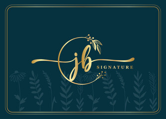 Wall Mural - logotype gold signature initial jb logo design isolated leaf and flower