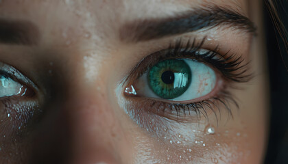 Cheerful Green-Eyed Woman with Beautiful Eyebrows and Eyelash Extensions