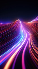 Poster - Abstract background with colorful glowing neon moving high speed line and wave and bokeh lights horizontal to vertical. Data transfer concept, reflect on the floor.