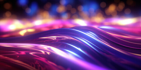 Poster - Abstract background with colorful glowing neon moving high speed line and wave and bokeh lights horizontal to vertical. Data transfer concept, reflect on the floor.