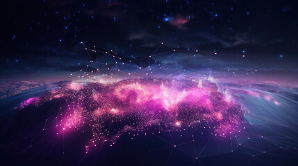 Poster - Futuristic big data visualization wave blue and purple background