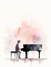A Minimal Watercolor Of A Friend Playing A Heartfelt Song On The Piano