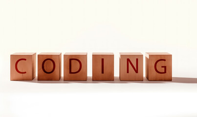 coding lettering on wooden cube