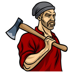 Bearded Lumberjack with Axe Illustration Character Design