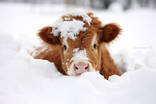 A Cute Cow Playing In The Snow