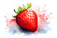 Fresh Strawberries Watercolor Art Style