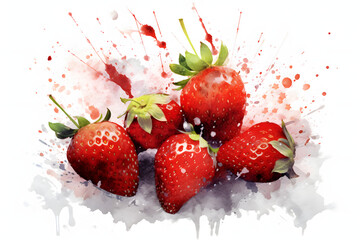 Canvas Print - Fresh strawberries watercolor art style