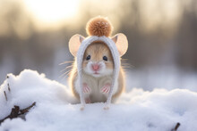 A Cute Mouse Playing In The Snow