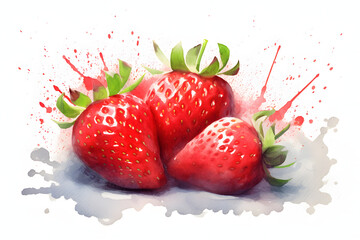 Wall Mural - Fresh strawberries watercolor art style