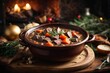 Best Ever Beef Stew. Charming festive atmosphere. Geneartive AI.