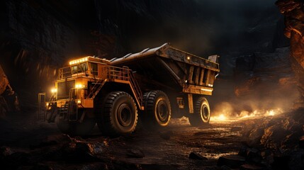 Wall Mural - Coal is loaded onto trucks by mining machines that are operated during mining.