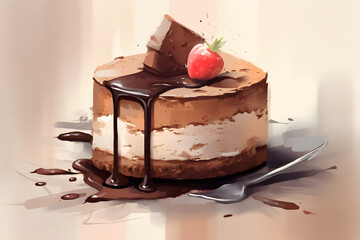 Wall Mural - Chocolate Cream Cheesecake watercolor art style