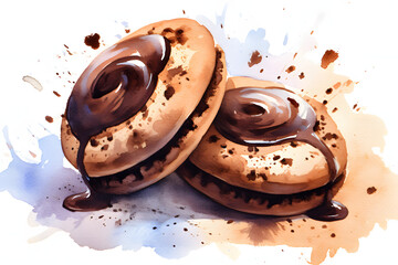 Canvas Print - Chocolate Cream Cookies watercolor art style