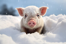 A Cute Pig Playing In The Snow