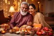 Indian senior couple celebrating the festival of Diwali