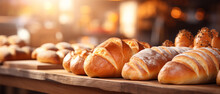 Close Up Of A Bakery Shelf, With Blurred Background