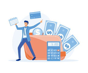 Salary Payment, employee or workers are happy receive a monthly salary, people calculating money, active income, flat vector modern illustration 