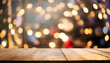 © Jess rodriguez - Empty wooden table with blurred background with lights and Christmas theme