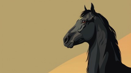 Wall Mural - A black horse standing in front of a yellow background