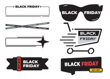 Black Friday Sale Design With Caution Tapes, Glasses, Black Friday Tag, Frame And Banner Vector Set