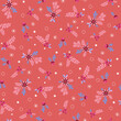 © Maxim - Blue leaves, red berries, fir branches, white fireworks on a red background. Seamless winter Christmas pattern. Suitable for packaging, textiles, wallpaper.