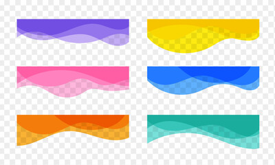 abstract wavy decor elements collection. colorful curvy banner set isolated on transparent backgroun