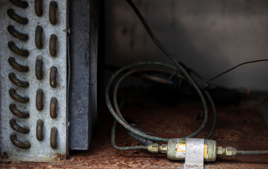 Old industrial electrical equipment, close-up. Selective focus.