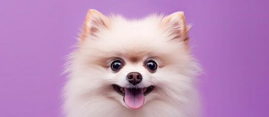 Sticker - Beige Pomeranian s muzzle grooming purple background sight