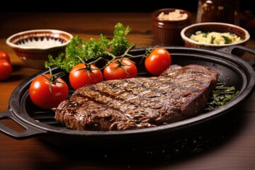 Wall Mural - sizzling sirloin steak on a ceramic plate