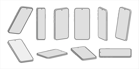 Poster - Realistic phone mockup. Smartphone blank screen. White smartphones in different angles view with blank screen, 3d vector illustration mock up for app design presentation.