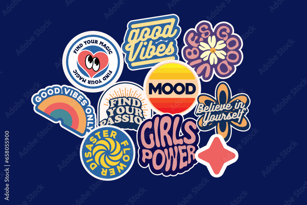 Sticker set Cute vector template decorated with cartoon image and ...