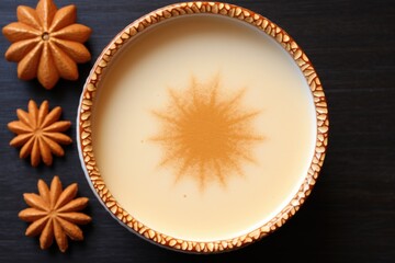 Canvas Print - overhead shot of eggnog in a pumpkin-shaped ceramic cup