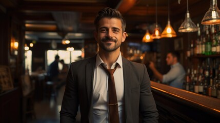 Canvas Print - Businessman standing in pub.