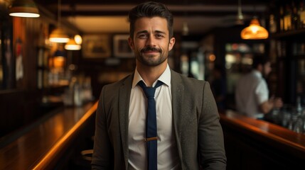 Poster - Businessman standing in pub.