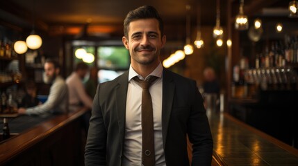 Poster - Businessman standing in pub.
