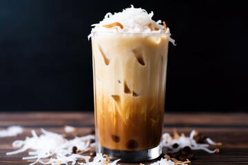 Wall Mural - coconut iced coffee with shredded coconut on top