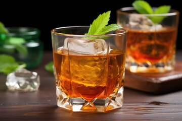 Canvas Print - iced herbal tea with mint leaves floating within