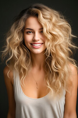 Canvas Print - Woman with long blonde hair smiling for the camera with smile on her face.