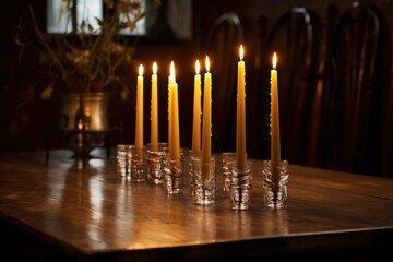 Wall Mural - seven candles arranged in a kinara on a table