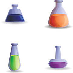 Poster - Laboratory icons set cartoon vector. Laboratory glass equipment. Medical or science study
