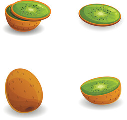 Poster - kiwi icons set cartoon vector. exotic fruit. healthy food
